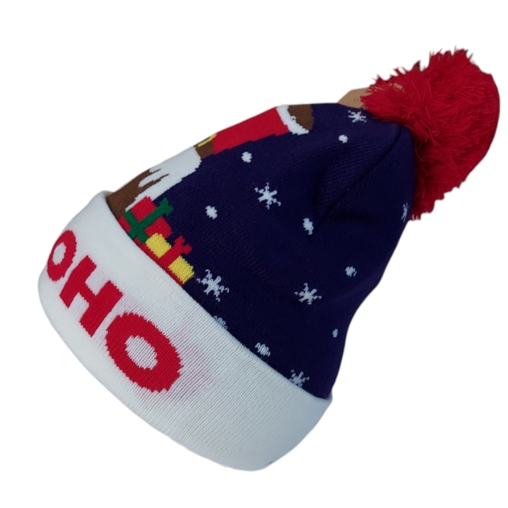 Christmas Beanie Hat Women Men Knit Navy Blue Pom Christmas Hat Beanie Winter - Picture 3 of 12